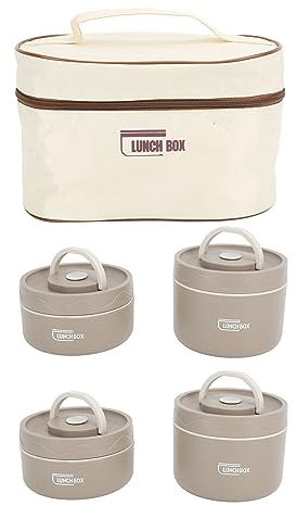 Goshyda Almuerzo Box, Contenedor de Alimentos Portátil con Aislamiento a Prueba de Fugas, Contenedores de Almuerzo Redondos de Acero Inoxidable 304 con Bolsa Térmica, para Adultos