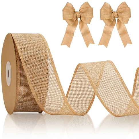 KINGLAKE Cinta de arpillera marrón de 10 m y 4 cm para hacer lazos de corona, cinta de arpillera ancha de yute para manualidades, envoltura de regalos, Navidad, decoraciones rústicas de boda