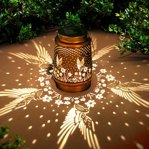 Geschenke für Frauen, Mama, Oma – Kolibri Solarlampen für Außen, Wasserdichte Garten Deko, Hängende LED Metall Laterne für Terrasse, Hof, Rasen, Vorgarten, Veranda – Gartengeschenke