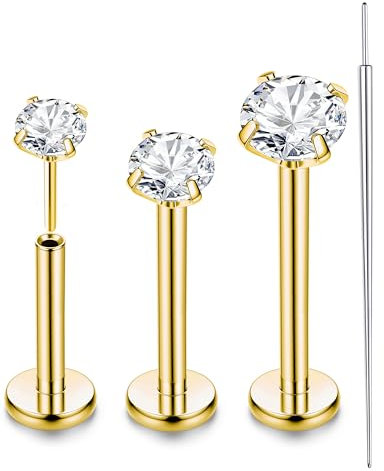 Chriscoco G23 Titan Tragus Labret Piercing Set - 16G/18G/20G Stecker mit CZ für Monroe, Medusa, Helix, Nasen - 2/3/4MM & 6/8/10MM