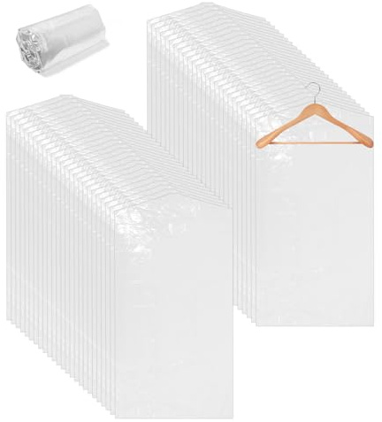 Toaren 50 Piezas Bolsas de Ropa Transparentes Protectores de Ropa de Plástico 60x100cm Cubierta de Polvo para Ropa,Bolsas a Prueba de Polvo,Funda de Ropa para Armario para Blazers,Vestidos,Camisas
