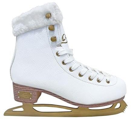 Cox Swain Klassische Eislauf Schlittschuhe ICEPEARL, für Damen und Kinder, bequem, warm gefüttert - Edelstahlkufe vorgeschliffen, White/Gold Gr. 41