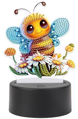JISHSHAY Abeille Diamond Painting Lampe LED Diamant Painting Lampe Chevet Peinture Diamant Veilleuse Bricolage Lumière Broderie LED Puzzle Adulte Veilleuse de Nuit Point de Croix Night Light