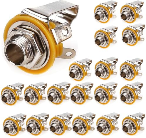 RUNCCI-YUN 6,35mm 1/4 Inch Female Guitar Input Jack, 6,35mm TRS Stereo Panel Mount Socket, 6.35mm Female Stereo TRS 1/4 Solder Socket (20pcs)