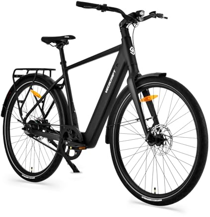VecoCraft Luna 1.0 E Bike Herren Schwarz 28 Zoll City E-Bike. Electric Bike mit Motor, Riemenantrieb, Tektro Scheibenbremsen| LCD Display Integrated in The stem - Ideal für Stadt und Pendler