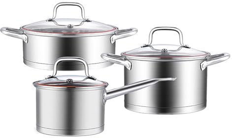 304 - Set di pentole in acciaio inox per tutti i piani cottura: 6 pezzi, pentole a induzione, padella in acciaio inox, non rivestita, lavabile in lavastoviglie