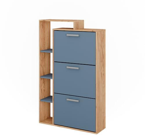 Vicco Schuhkipper Orlando, Goldkraft Eiche/Blau, 80 x 128.3 cm mit 3 Fächern, zur Aufbewahrung und Organisation von Schuhen