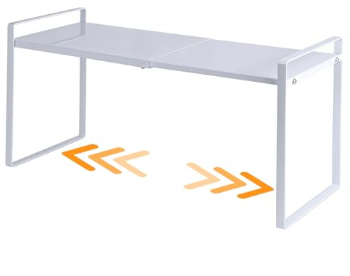 Expandable Cabinet Shelf Organizer Riser for Kitchen Pantry Cupboard Under Sink Countertop (white, 8.2’’D * 12.2-21.6’’W * 10.4’’H)