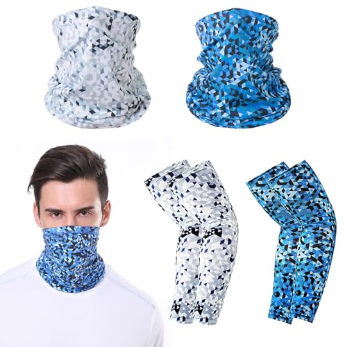 BSITSSS 2 Piezas Braga Cuello y 2 Pares Mangas para Brazos, Multifunción Bufanda Bandana con Manguitos Protección UV, Bragas Cuello Manga para Running Deportes Ciclismo Mujeres y Hombres