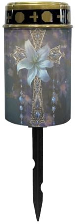 Nopersonality Luces solares brillantes eternas con diseño de cruz floral para tumbas, linternas solares conmemorativas impermeables, fácil montaje para lápidas y jardines