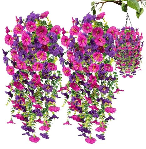 2pcs Petunia Pianta Finta, Fiori Finti Pendenti Da Esterno Per Balcone, Fiori Artificiali Per Esterno Piante Artificiali Da Balcone Fiori Finti Piante Artificiali Per Decorazioni Sospensione,75cm