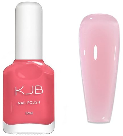 Pink Jelly Nail Polish - Clear Pink Nail Varnish - Milky Sheer nail polish Natural - 60 Seconds Nail Varnish Quick Dry - Transparent nail polish No Chip Long Lasting for Women Girls - No Need UV