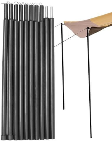 10-Section Trail Tent Tarp Poles Set,Camping Tent/Awning Poles With Pegs & Reflective Ropes,Telescopic Adjustable, Camping Awning Canopy Porch,Door Shelter Accessories,Max Height 200cm
