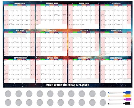 Calendario cancellabile a secco da parete, lavagna bianca bianca con pennarelli, organizer cancellabile riutilizzabile, per cucina, frigorifero, università, scuola, pianificazione familiare