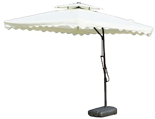 Robuster Gartenschirm, Terrassenschirm, freischwingender Sonnenschirm, doppelseitiger Tischschirm mit wassergefülltem Boden, Kurbel, 220 cm, Weiß