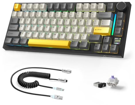 AJAZZ X ATTACKSHARK X820Ultra Tastiera meccanica wireless con cavo C01Ultra,2.4G/BT/USB-C,layout 75%,80 tasti con display TFT a colori e manopola CNC,RGB,hot-swap,4000mAh-Nero (Interruttore Viola)