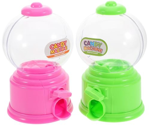 FRCOLOR Mini Candy Dispenser Vending Machine Toy for Kids, 2pcs Set Pink and Green, Small Manual Candy Machine for Birthday Party Treats and Play
