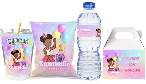 Gracie Party Kit – Personalized Birthday Set with Name & Age – Juice Punch Labels, Water Bottle Labels, Favor Boxes & Chip Bags – Set of 6,12,24,36 or 48 – Gracie Theme