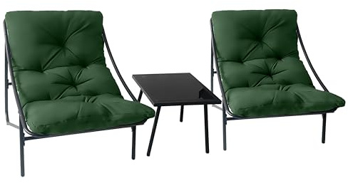 HavenGlide Gartenmöbel Set 3 teilig - Balkonmöbel Kleinen Balkon mit Gepolsterter & Tisch, Balkon Möbel Set | Bequemer Balcony Furniture Sitzgruppe für Garten Terrasse (Grün)