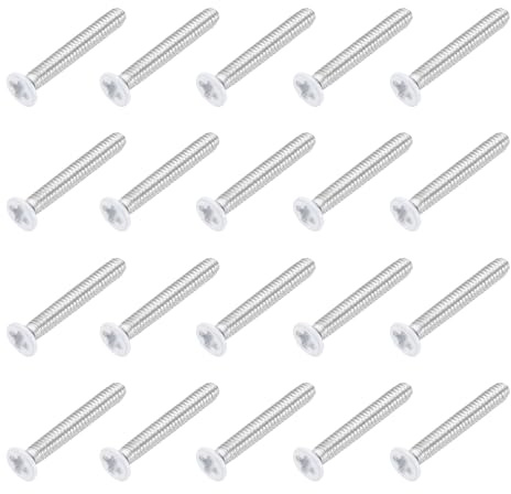 QUARKZMAN 20 Stück M2 X 14mm Flache Senkkopf Maschinenschrauben Weiß | Vollgewinde Phillips Kreuzschlitz Schrauben, 304 Edelstahl, Für Möbelverbindung Elektrogeräte