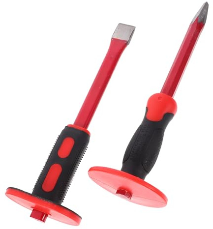 Toddmomy Set de Burins Maçonnerie avec Protection Burin Épointé et Plat Outil Robuste pour Béton Sculpture et Démolition