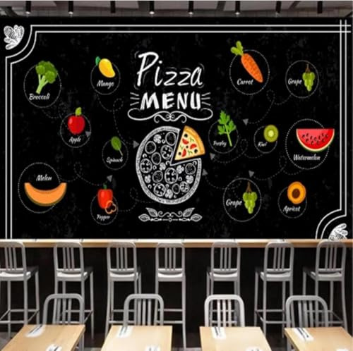 XLMING Kreidetafel Pizza Obst Gemüse Kreativ 3D Tapete Premium Strukturierte Seide Speisesaal Arbeitszimmer Wohnzimmer Schlafzimmer Sofa TV Wand-430cm×300cm