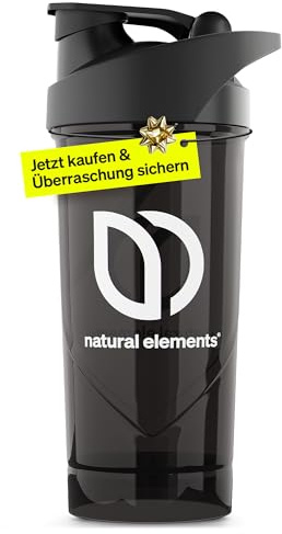 natural elements Shaker mit Goodie – 700 ml – innovativer, auslaufsicherer Kunststoffshaker mit Sieb & Messskala – BPA, BPS & DEHP frei – ideal für To-Go-Drinks (Eiweiß & Proteinshaker)