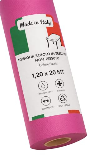Gef Aura - 1 Rotolo Tovaglia Monouso Professionale in TNT Spunbond 50 g/m², Idrorepellente e Resistente, Taglio su Misura 1,2x20 m, Made in Italy, Ideale per Catering Eventi Ristoranti, Fucsia