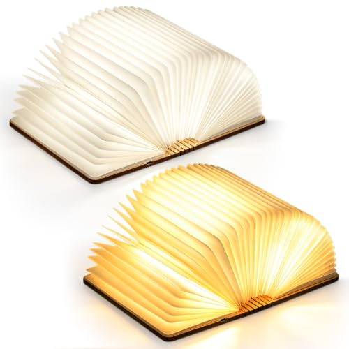 VETOLAKA 2 Stück LED Buch Licht, 12x9cm Faltbare Buchlampe, 2 Farben Magnetische LED Buch Licht Stimmungslicht, USB Aufladbare, Nachttischlampe für Haus- und Bibliotheksdekoration, Geschenk
