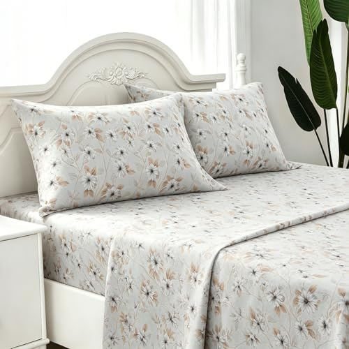 Juego de Sabanas 4 Piezas, para Cama 135x190cm, 100% Poliéster, Flores
