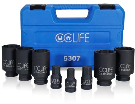 CCLIFE 8 piezas Juego de Llave de vaso 12 caras 1/2 Llaves de vaso impacto 30 32 34 35 36 mm Llaves de Vaso Multidiente con Punta de Vaso