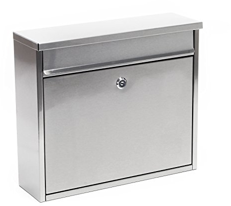 Wiltec Briefkasten V13 Edelstahl 360 x 115 x 320 mm, Wandbriefkasten mit Schloss und Klappe, Postkasten aus Stahl