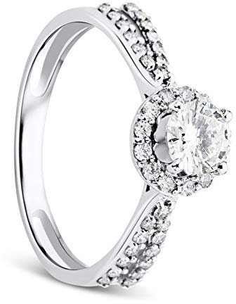 OROVI Ring Damen, Solitärring, Diamantring Weißgold Verlobungsring 9 Karat (375) Gold Ring mit Diamant Brillanten 0.50 ct zentraler Stein und 0.25 ct Diamanten Schmuck