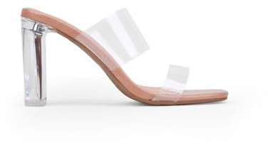 BOSANOVA Sandalia Estilo Mule Transparente Con Dos Tiras al Empeine y Tacón de 9 cm. Sin Cierre. Calzado para Mujer 36