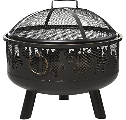 Outsunny Metal Firepit Bowl Outdoor 2-In-1 Round Fire Pit w/Lid, Grill, Poker, Handles for Garden, Camping, BBQ, Bonfire, Wood Burning Stove, 61.5 x 61.5 x 52cm, Black