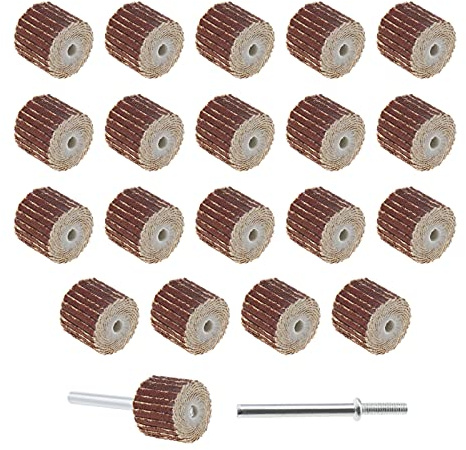 eMagTech 20pcs Disque de Ponçage 320 grain Papier Verre de Roue à Lamelles en Alliage de Zinc pour Outil Rotatif avec Mandrin à Tige, 13 * 12 * 3mm