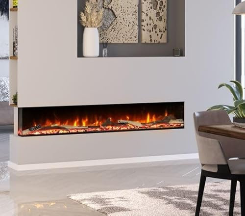 Ezee Built-In Electric Fire - 50 | 3 in 1 Celestial Flame Effect, Recessed Wall Mounted Electric Fireplace Heater with 12 Flame Colour Options & Remote Control | Glow Range