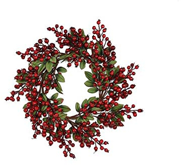 Ghirlanda con Bacche Rosse Fuori Porta TONDO Ø 45 cm Rami in PVC NATALE rosse pungitopo ADDOBBI Decorazioni con Fiocco Tartan Scozzese dietroporta d'ingresso da Appendere alla Finestra