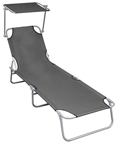 KTHLBRH 【Multifunktional】 Klappliege Outdoor-Liege, tragbare Gartenliege für Terrasse, Deck und Pool,mit Sonnenschutz Grau Aluminium