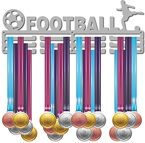 CREATCABIN Fußball-Medaillenhalter Sport-Fußballspieler-Medaillen-Ausstellungsständer Wandhalterung Aufhänger Dekoration Medaillenhalter Für Sport-Heimabzeichen 3 Sprosse Medaillengewinner Laufen