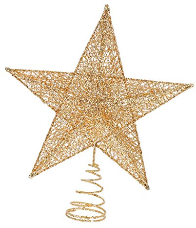 YARNOW Puntale Albero Di Natale Stella Cinque Punte in Ferro Dorato Glitterato Decorazione Luminosa Per Festa e Casa Elegante e Facile Da Abbinare