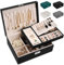 LUZOON Boîte à Bijoux pour Femme en Cuir Deux Etages Coffret de Rangement Bijoux pour Ranger Bagues/Boucles d'oreilles/Colliers-Noir