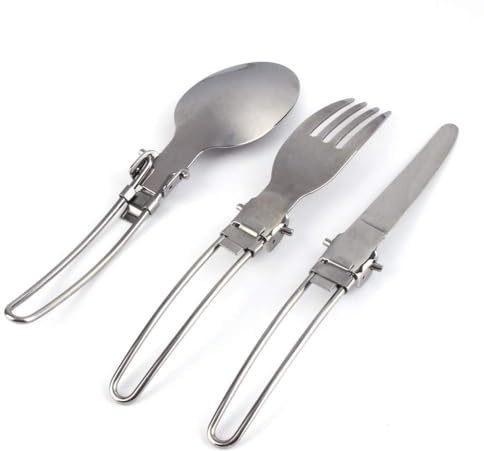 outdoor besteck, camping besteck, Faltbares Geschirr, Edelstahl Tragbares Camping Picknick Klappbesteck Set Messer Gabel Löffel mit Tasche für Camping im Freien, Picknick, Wanderungen