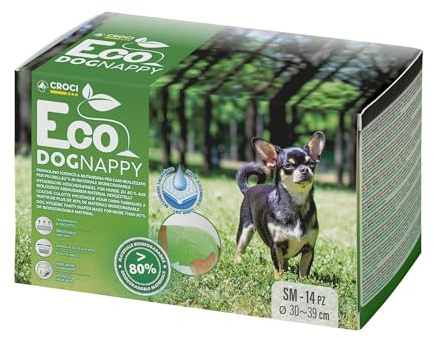 Croci Eco Dog Nappy - Male Dog Diapers - Dog Underpants for Pee - Biodegradable, Anti-odour, Disposable Dog Diapers, 14 Pieces, Size S, 30-39 CM