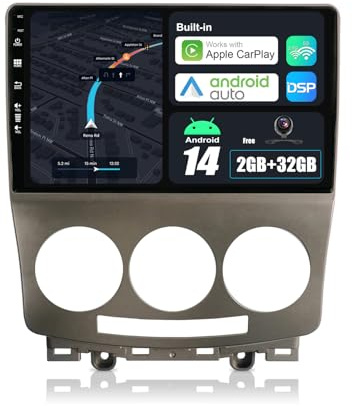 BXLIYER 9 Pouce Autoradio pour Mazda 5 (2005-2010) GPS Radio - sans Fil Carplay Android Auto - Android 14 - Caméra arrière - 2 Din - Dab Volant WLAN Bluetooth DSP 4G