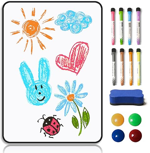A4 Whiteboard Magnetwand, Desktop Schreibtafel Doppelseitiges Magnetisches Whiteboard mit 8 Stifte 4 Magnete 1 Whiteboardlöscher für Kinder, Schüler