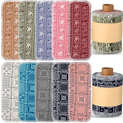 VitalCozy Wiederverwendbare WC-Handtücher, waschbar, Bidet-Handtücher, abwischbar, papierlose Handtücher, Rolle, saugfähige Baumwolle für Küche, papierlose Geschirrtücher (Vintage-Blume), 50 Stück
