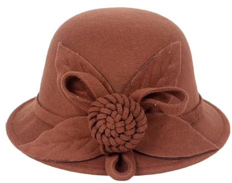 SaoBiiu Fedora-Winterhut für Damen und Damen, Filzhut, Blumenmuster, Frauenhut, Bowlerhut, Vintage, formelle Wolle, Fedora, Filzhüte, braun, 7 1/8