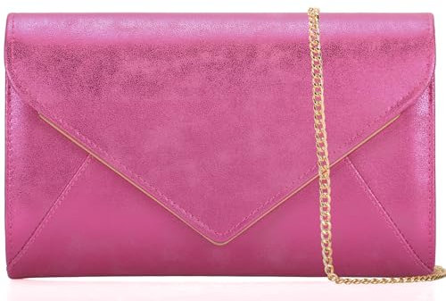 MOJISOLO Clutch aus PU-Leder für Damen, Abendtasche, Handtasche, Abschlussball, Hochzeit, Party, Falttasche, Knallpink (Hot Pink)