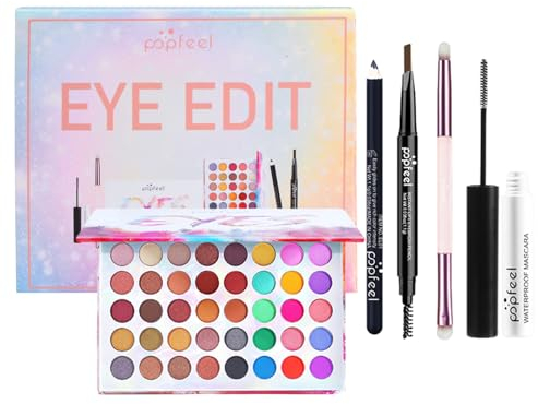 Kit de Maquillaje Todo en Uno para Ojos - 40 Colores Paleta de Sombras con Lápiz Delineador, Cejas, Rímel, Cepillo - Set de Regalo para Mujeres y Niñas